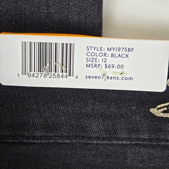 Seven7 Size 12 TummyLess High Rise Skinny Jeans Black Distressed Stretch NWT - Picture 6 of 16